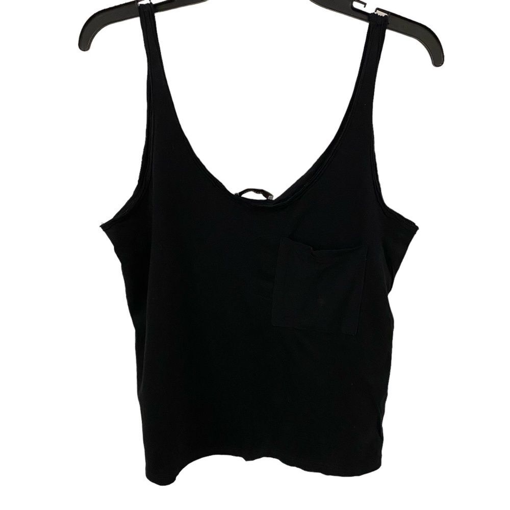 Zara Black Cotton Distressed Raw Edge Scoop Neck Tank Top Layering Cami Pocket M